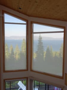 Kempler Design in Reno NV helped this client provide motorized roller shades for their Lake Tahoe home. They were provided with a creative solution for their angle top windows.